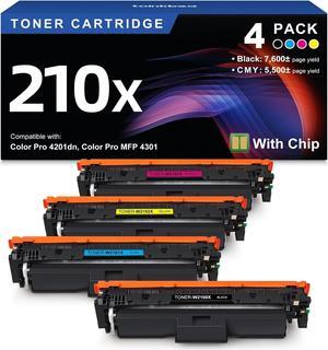 210X High Yield Toner Cartridge Compatible Replacement   210X W2100X W2101X W2103X W2102X Works with HP Color Pro 4201 MFP 4301 Series 4201dw 4201dn MFP 4301dw 4301fdn 4301fdw Printer 4-Pack
