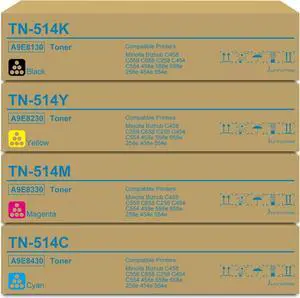 Ennovor TN514 TN-514 Toner Cartridge Replacement for Konica Minolta TN514K TN514C TN514M TN514Y Bizhub C458 C558 C658 Printer (Black Cyan Magenta Yellow)