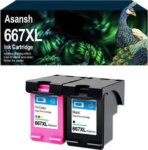 667 667xl Ink Cartridge for 667XL Black and Color High Yield Ink Cartridge Use for Deskjet Ink Advantage 1275 2375 2775 Deskjet Ink Advantage Plus 6075 6475 6476 (2-Pack)
