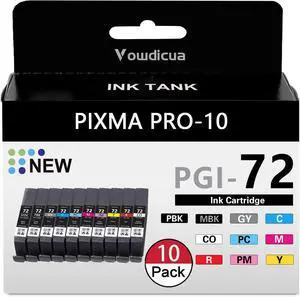 Ennovor PGI-72 Ink Cartridges High Yield Compatible PGI72 Ink Replacement for Canon Pixma Pro-10 Pro-10s Printer (10 Pack MBK/PBK/C/M/Y/PM/PC/R/GY/CO