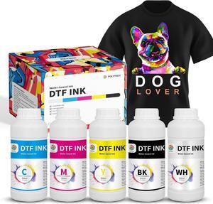 Polytech DTF Ink 6x500ML, Heat Transfer Printing Direct to Film, DTF Transfer Ink for PET Film, High Opacity Refill DTF Ink for Epson Printers ET-8550, XP-15000, L1800, L805, R1390, I3200, XP600