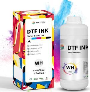Polytech DTF White Ink 1000ML, Heat Transfer Printing Direct to Film, DTF Transfer Ink for PET Film, High Opacity Refill DTF Ink for Epson Printers ET-8550, XP-15000, L1800, L805, R1390, I3200, XP600