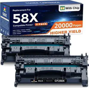 58X CF258X Toner Cartridge Black Replacement   58X CF258X Toner   Laserjet Pro MFP M428fdw M428fdn M428dw M404 M428 Laserjet Pro M404n M404dn M404dw Printer [with Chip, 2 Pack]