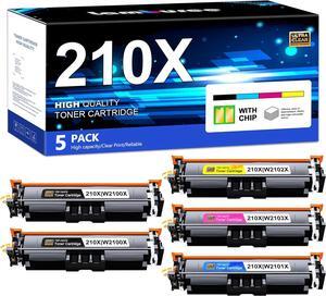 210X Toner Cartridge Set 5 Pack (with Chip) High-Yield Replacement for Color Pro 4201dn 4201dw MFP 4301dw Series Printer Toner | W2100X W2101X W2102X W2103X 210X 210A