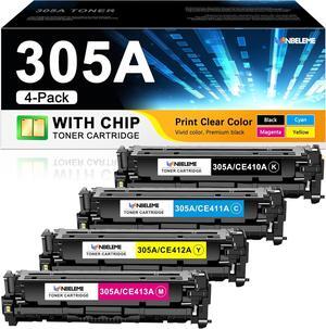 305A Toner Cartridges 4 Pack (with Chip) Black, Cyan, Magenta, Yellow Replacement   305A Toner Works with Laserj Pro 300 M351, Pro 300 MFP M375, Pro 400 M451, Pro 400 MFP M475 | CE410A