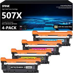 507X 507A Toner Cartridges 4 Pack High-Yield BK/C/Y/M (with Chip) | Replacement   507X Works with Enterprise 500 Color MFP M575 Pro 500 Color MFP M570 Series | CE400X CE401A CE402A CE403A