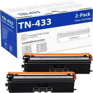 TN433BK TN433 Toner Compatible TN-433 Toner Cartridge Replacement for Brother TN433, TN431BK TN-431 for Brother MFC-L8900CDW MFC-L8610CDW HL-L8360CDW HL-L8260CDW HL-L8360CDWT (TN433 Black, 2-Pack)