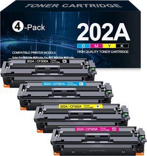 202A Toner Cartridges 4 Pack High Yield Replacement   202A CF500A CF501A CF502A CF503A Works with Color Pro MFP M281fdw M281cdw M281dw M254 Printer (202A Black Cyan Magenta Yellow)