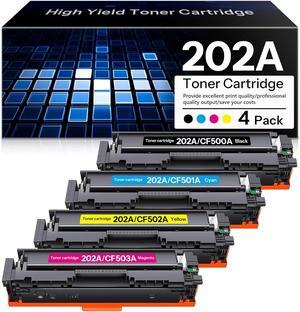 202A Toner Cartridge Black Cyan Magenta Yellow 4 Pack Replacement   202A CF500A Color Pro M254dw MFP M281cdw M281fdw Printer.