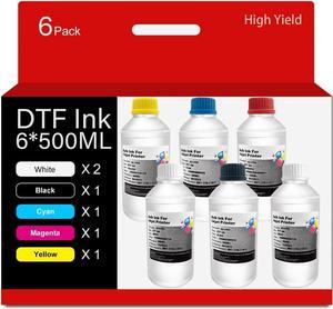 DTF Ink 500ML x 6 Refill for Epson DTF Printers with Printhead ET-8550 XP-15000 XP600 L1800 L805 R1390 R2400 DX7 DX5 TX800 (2W+1B+1C+1M+1Y)