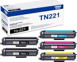 5 Pack TN221 BK/C/M/Y Toner Cartridge, Compatible for Brother TN221 TN-221 Toner Replacement for HL-3140CW 3150CDN 3170CDW 3180CDW MFC-9130CW 9140CDN 9330CDW 9340CDW DCP-9015CDW 9020CDN Printer