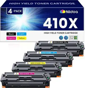 410X Toner Cartridges 4 Pack Replacement   410A 410X Toner Color Pro M452dn ; MFP M477fdw Printer Ink (1BK/1C/1M/1Y)
