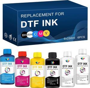 1500ML (6 X 250 ml) DTF Ink White + CMYK - Pigment Ink for PET Film Heat Transfer Printing for Epson ET8550 XP 15000 L1800 ET8500 Printer.