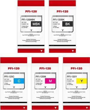 PFI120 Ink Tank Bundle Replacement   PF-120 PF 120 PFI120MBK PFI120BK PFI120C PFI120M PFI120Y Ink Cartridges for imagePROGRAF IPF TM-200 TM-205 TM-300 TM-305 Printer | 5-Pack
