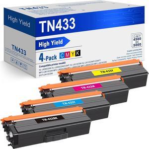 High Yield TN433 Toner Replacement for Brother TN 433 TN-433 MFC-L8900CDW MFC-L8610CDW HL-L8360CDW HL-L8260CDW HL-L8360CDWT (TN433BK TN433C TN433M TN433Y;Brother TN433 Toner Cartridge Set 4-Pack)