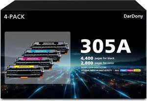 305X 305A Black Cyan Magenta Yellow High Yield Toner Cartridge Replacement for 305X CE410X 305A CE411A CE412A CE413A compatible with HP LaserJet Pro 300 M351 M375 Pro 400 M451 M475 MFP Printer(4-Pack)