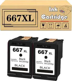 Replacement 667 667XL Ink Cartridges Compatible   1275 2374 2375 2376 2775 2776 6475 6476 6075 Printers,2 Black, normal
