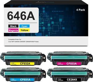 646X 646A Black Cyan Magenta Yellow Toner Cartridge | CE264X CF031A CF032A CF033A Compatible for Color Enterprise CM4540 MFP Series Printer | 4-Pack