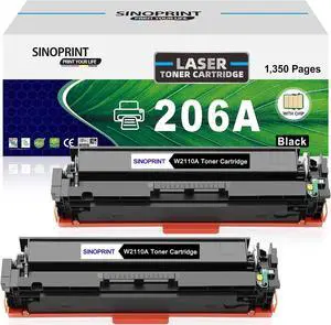 206A Black Toner Cartridges with CHIP Compatible with HP 206A 206X Toner Cartridges Set   Color Laserjet Pro MFP M283fdw M283cdw M283fdn M282nw M255dw M255nw Printers Ink(W2110A, 2-Pack Black)