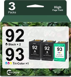 92/93 Ink Cartridges Combo Pack Replacement   92 C9362WN & 93 C9361WN 3PK Ink Compatible   Photosmart 7850 C3150 C3180, Deskjet 5440 5420, PSC 1510 2525 Printer Ink (2 Black 1 Tri-Color)