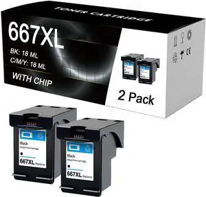 667 667XL Ink Cartridge Combo Pack Remanufactured 667 Ink Cartridges   DeskJet Ink Advantage 1275 2374 2375 2376 2775 2776, 6475 6476, 6075 Printer,Black-2 Pack