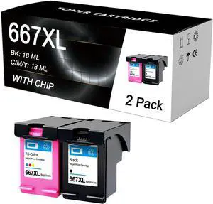 667 667XL Ink Cartridge Combo Pack Remanufactured 667 Ink Cartridges   DeskJet Ink Advantage 1275 2374 2375 2376 2775 2776, 6475 6476, 6075 Printer,1 Set-2 Pack