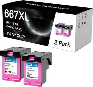 667 667XL Ink Cartridge Combo Pack Remanufactured 667 Ink Cartridges   DeskJet Ink Advantage 1275 2374 2375 2376 2775 2776, 6475 6476, 6075 Printer,Color-2 Pack
