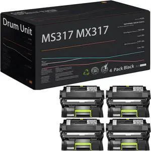 Black Drum Unit Compatible with Lexmark MS317DN MS417DN MS517DN MS617DN MX317DN MX417DE MX517DE MX617DE, High Yield 61000 Pages Imaging Drum Unit (4 Pack Black)