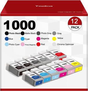 PFI-1000 High Capacity Ink Cartridges(12-Pack, MBK/PBK/C/M/Y/R/GY/B/PGY/PC/PM/CO) Compatible PFI-1000 Ink Cartridges Replacement for imagePROGRAF PRO 1000 Printer
