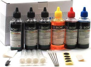 BCH Refill Ink for Inkjet Printer Cartridges Bulk 4-Color Kit with Color and Triple Blacks - H Series