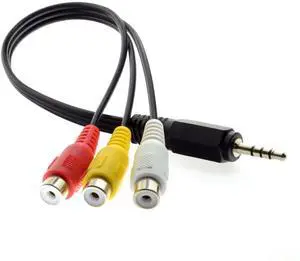 3.5mm 1/8" Male Stereo Car AUX to 3 RCA AV Female Cord Audio Video Composite Cable 20cm