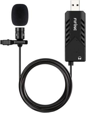 USB Lavalier Lapel Microphone, Clip-on Cardioid Condenser Computer Mic Plug and Play USB Microphone with Sound Card for PC and Mac-K053