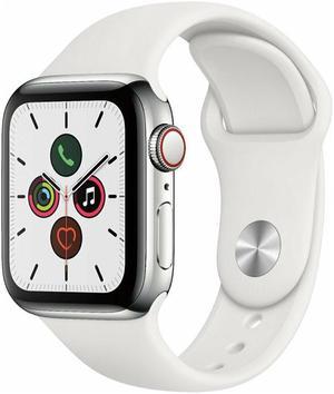 Refurbished Apple Watch Series 5 40mm GPS Cellular Stainless Steel Silver White Sport Band