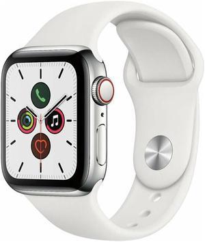 Refurbished Apple Watch Series 5 40mm GPS  Cellular  Silver Stainless Steel Case  White Sport Band