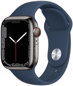 Apple Watch Series 7 45mm GPS + Cellular Unlocked - Graphite Stainless Steel Case - Blue Sport Band (2021) - Excellent Condition