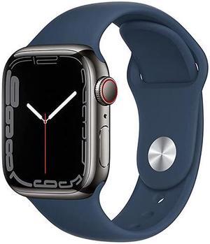Apple Watch Series 7 41mm GPS + Cellular Unlocked - Graphite Stainless Steel Case - Blue Sport Band (2021) - Excellent Condition