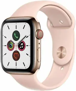 Apple Watch Series 5 44mm GPS + Cellular Unlocked - Gold Stainless Steel Case - Pink Sport Band (2019) - Excellent Condition
