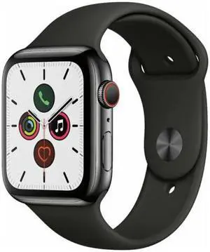 Apple Watch Series 5 44mm GPS + Cellular Unlocked - Space Black Stainless Steel Case - Black Sport Band (2019) - Excellent Condition