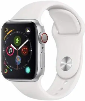 Apple Watch Series 5 44mm GPS + Cellular Unlocked - Silver Aluminum Case - White Sport Band (2019) - Very Good Condition