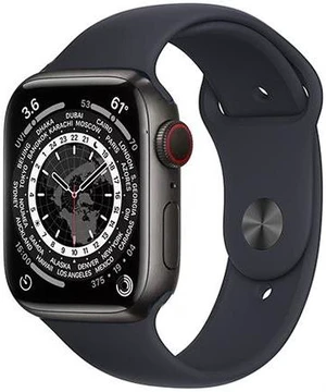 Apple Watch Series 7 45mm GPS + Cellular Unlocked - Space Black Titanium Case - Black Sport Band (2021) - Very Good Condition Apple Watch Series 7 45mm GPS + Cellular Unlocked - Space Black Titanium Case - Black Sport Band (2021) - Very Good Condition