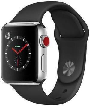 Apple Watch Series 3 42mm GPS + Cellular Unlocked - Silver Stainless Steel Case - Black Sport Band (2017) - Very Good Condition