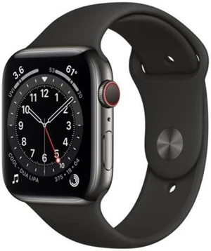 Apple Watch Series 6 44mm GPS + Cellular Unlocked - Graphite Stainless Steel Case - Black Sport Band (2020) - Very Good Condition Apple Watch Series 6 44mm GPS + Cellular Unlocked - Graphite Stainless Steel Case - Black Sport Band (2020) - Very Good Condition