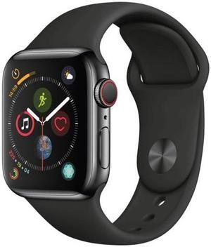 Apple Watch Series 4 44mm GPS + Cellular Unlocked - Space Black Stainless Steel Case - Black Sport Band (2018) - Good Condition