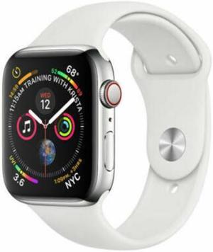 Apple Watch Series 4 44mm GPS + Cellular Unlocked - Silver Stainless Steel Case - White Sport Band (2018) - Excellent Condition