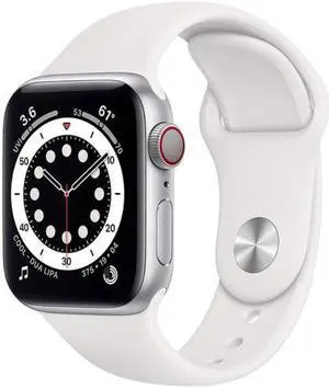 Apple Watch Series 6 40mm GPS + Cellular Unlocked - Silver Aluminum Case - White Sport Band (2020) - Very Good Condition