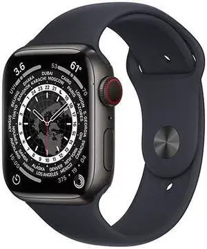 Apple Watch Series 7 41mm GPS + Cellular Unlocked - Space Black Titanium Case - Black Sport Band (2021) - Excellent Condition
