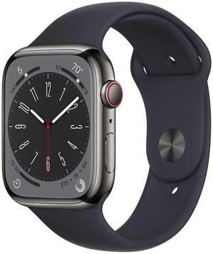 Apple Watch Series 8 45mm GPS + Cellular Unlocked - Graphite Stainless Steel Case - Black Sport Band (2022) - Good Condition