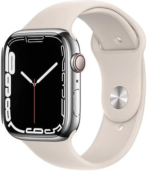 Apple Watch Series 7 45mm GPS + Cellular Unlocked - Silver Stainless Steel Case - Starlight Sport Band (2021) - Good Condition