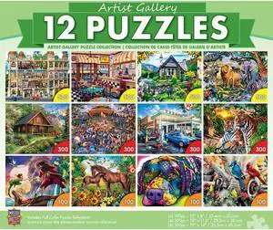 MasterPieces Artist Gallery Bundle, Jigsaw Puzzle, Featuring Beautiful Art Scenes, 12-Pack, 100, 300, 500 Pieces