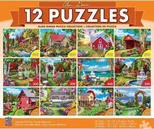MasterPieces Alan Giana Collection Bundle, Jigsaw Puzzle, Featuring Garden & Country Scenes, 12-Pack, 100, 300, & 500 Pieces